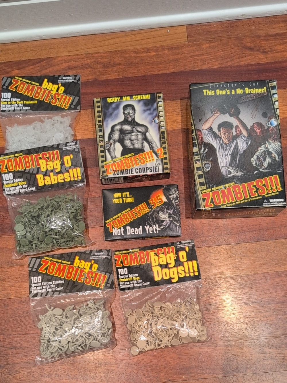 Zombies!!! Board Game and Expansion Packs 2 and 3.5 with 4 Bag'o Zombies